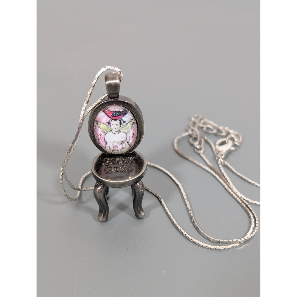 Sally Jean Silly Girl Chair‎ Pendant Necklace Gunmetal 22 in